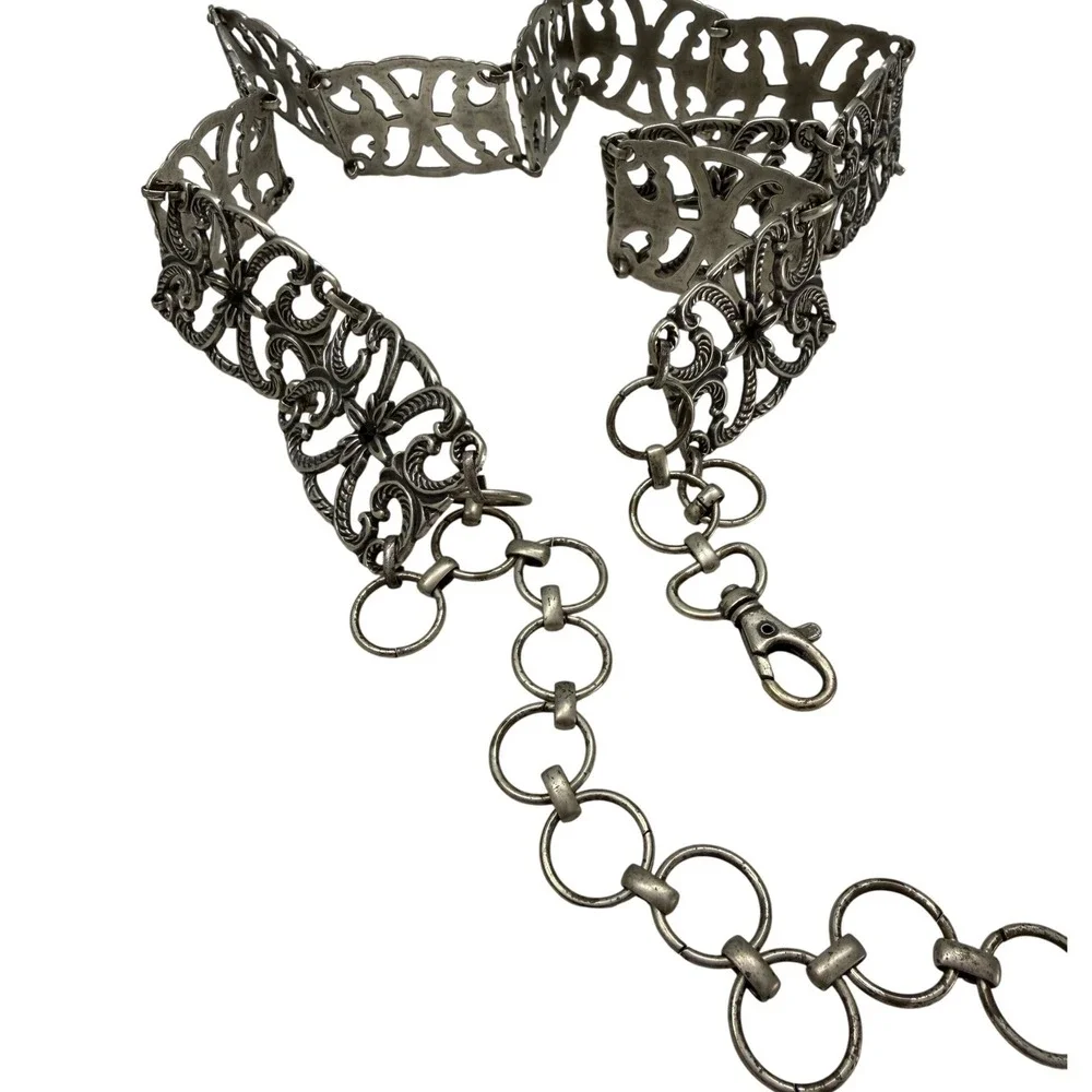 Filigree Chain Belt Y2K Womens Silver Gothic Grunge Steampunk Metal Statement